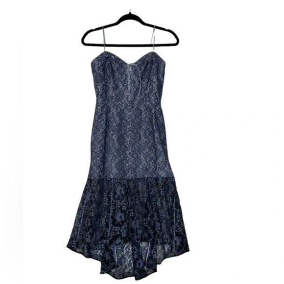 REVOLVE Nicholas Whisper Lace Blue Asymmetric Midi Dress| Size 4 - Picture 4 of 12